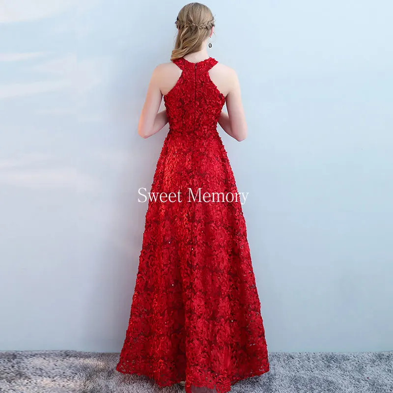 2021 Custom Made Red Khaki Halter Lange Avondjurken Vrouwen Formele Gown Sweet Memory Meisjes Floor Lengte Wedding Party Dress