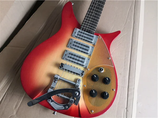 free shipping order booking 6 strings 360 cherry sunburst guitar, tremolo bridge,HHH pickups,scale length 527 mm