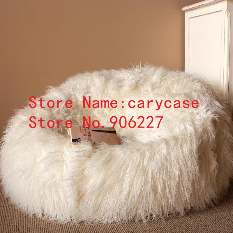 brown soft long fur living room bean bag sofa lounger, relax adults outdoor and indoor bedroom beanbag chair