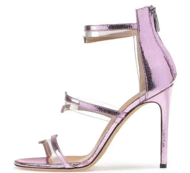 Drop Shipping Woman Cheap Nude Purple Clear PVC Suede Cover Heel Sandals Female Narrow Bands Open Toe Party Zipper Sandals Shoes