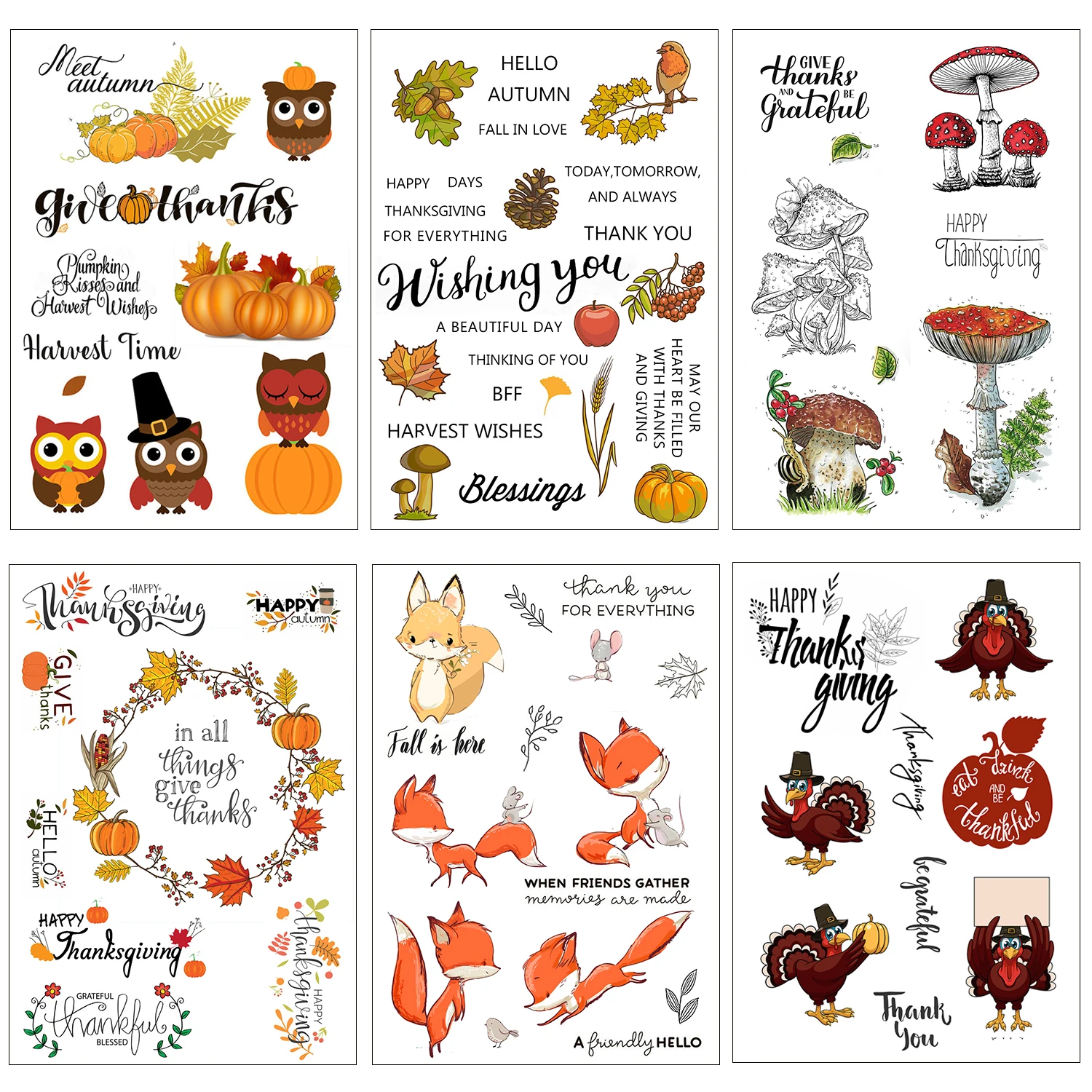 AZSG Thanksgiving Owl/Pumpkin/Fall Friendship Clear Stamps For DIY Scrapbooking Card Making Album Decorative Silicone Seal Craft