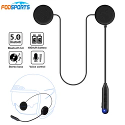 Fodsports-fones de ouvido para capacete de motocicleta, sem fio, bluetooth 5.0, com fm, estéreo, música, alto-falante a2dp, 400 mah