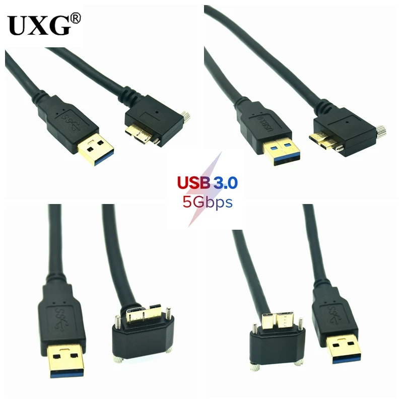 USB 3.0 a-b 90 stopni w prawo i lewo i w górę i w dół pod kątem Micro b USB 3.0 ze śrubami blokującymi zamontuj dane krótki kabel 0.3m 1m 1.8m 3m