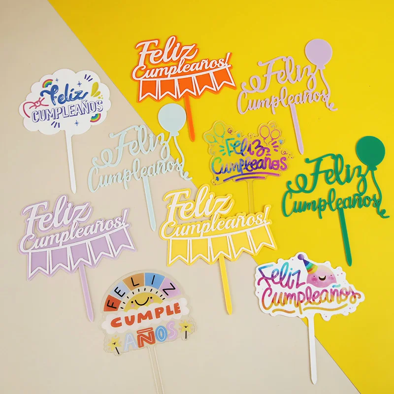¡Feliz cumpleaños! Español acrílico color caramelo Topper para tarta de feliz cumpleaños en Español para decoración de fiesta suministros para hornear regalos