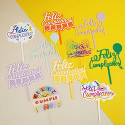 Feliz cumpleaños. Español Acrylic Candy color Happy Birthday Cake Topper in Spanish for Party Decoration Baking Supplies Gifts
