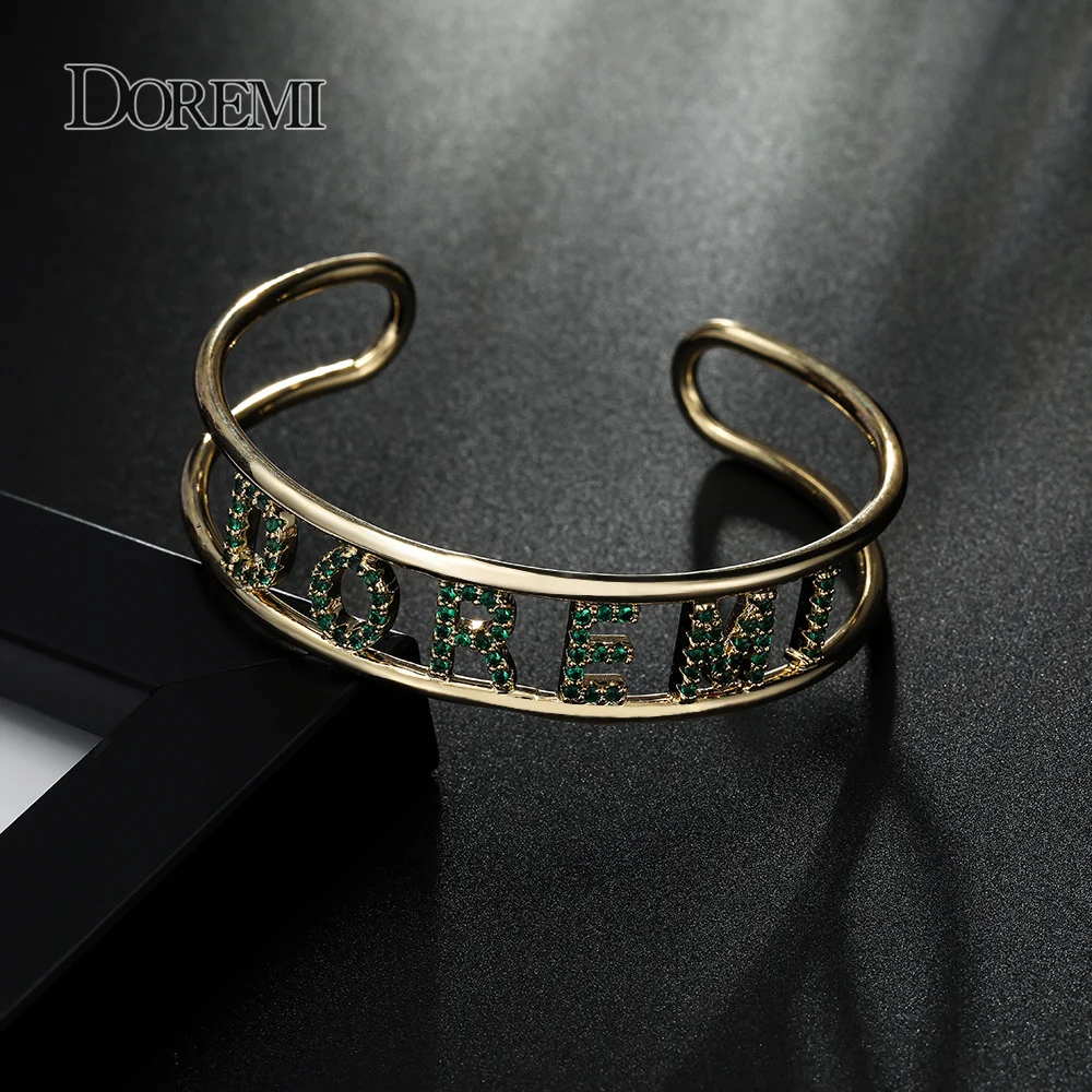 DOREMI 9mm 5colors Crystal Hollow Name Bangle with stone Bar Bracelet Custom Name Personalized Bracelets Rhinestone for Gift