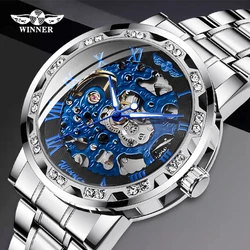 NEW WINNER Men's Mechanical Watch Men Automatic Watch Fashion Clock Mens Wrist Watches Diamond Skeleton Luxury Wristwatch