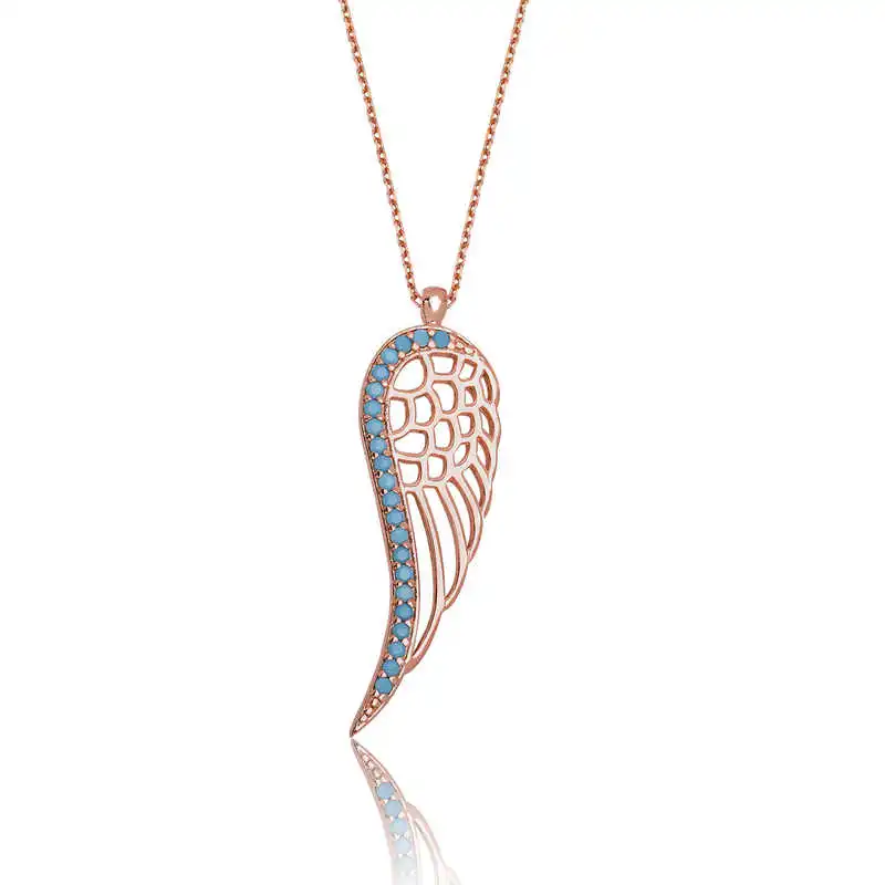 Silver Angel Wing Lady Necklace Zircon Stone 925 Sterling Women Fine Jewelry Wedding Party Birthday Gift - Box - Pendant - Chain Choker - Female - Ladies - Fashion