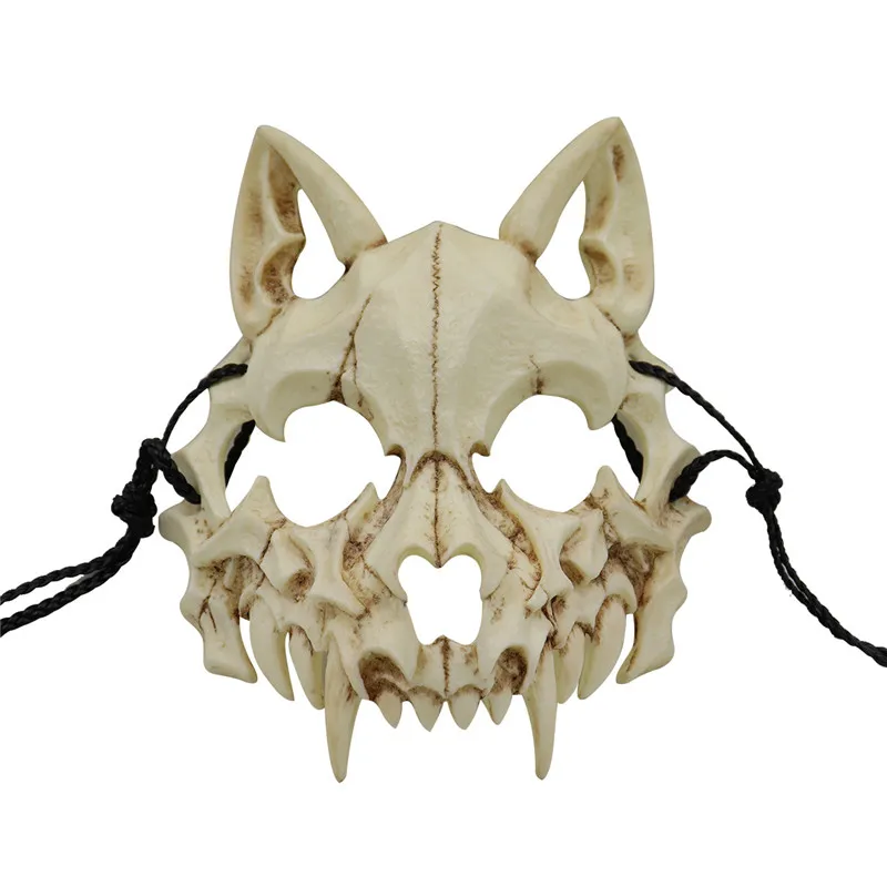 7 Style Japanese Dragon God Werewolf Mask Long Teeth Demon Samurai White Bone Mask Tengu Dragon Yasha Tiger Resin Mask Cosplay