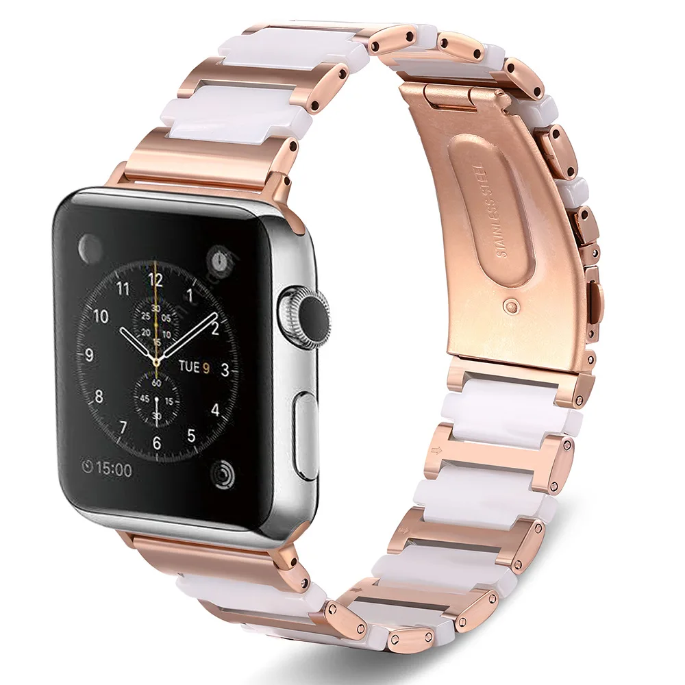 Rose Gold Stainless Steel Ceramics Watch Strap For Apple Watch Ceramics Band 38mm 42mm Series 1 2 3 4 5 6 iWatch 40mm 44mm Belt