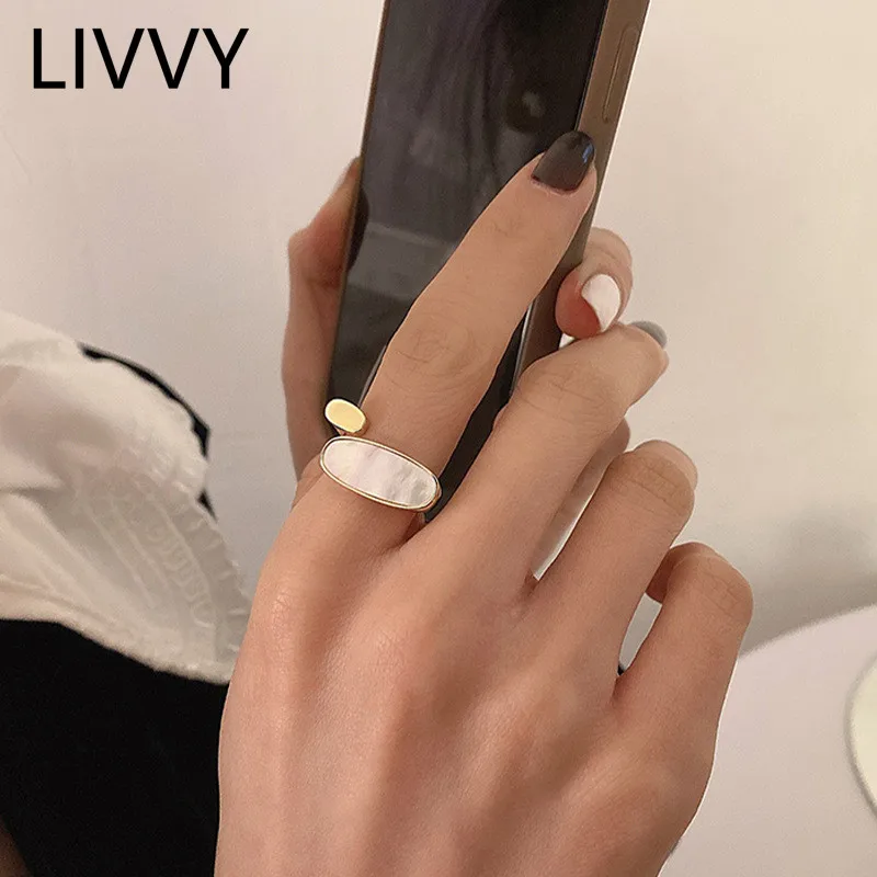 LIVVY  Silver Color Shell Geometric Rings For Women Niche Design Fashion Personality Simple Golden Rings 2021 Trend