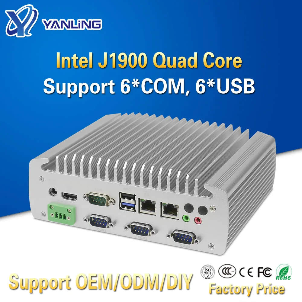 

Yanling Fanless Industrial Fanless PC Intel Celeron J1900 Quad Core Dual Lan Embedded Computer Support RS232 RS485 COM