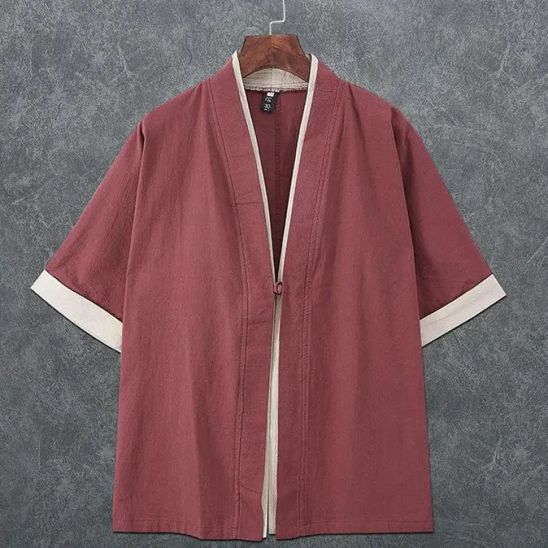 Chinese Style Linen Men Kimono Cardigan Traditional Yukata Japanese Samurai Clothing Casual Beach Thin Asian Clothes 3XL 4XL 5XL