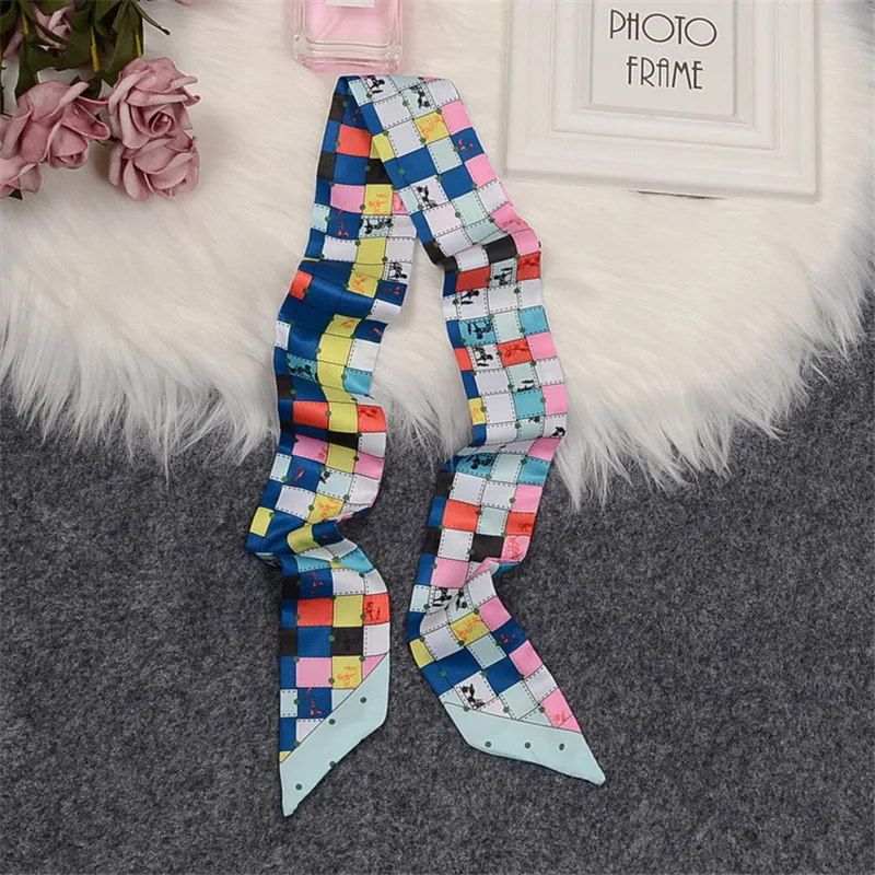 Woven Color Grid Bag Scarf Women Hair Neck Skinny Scarf Brand Plaid Scarves 2023 Neckerchief Wrist Towel Foulard Femme Headband