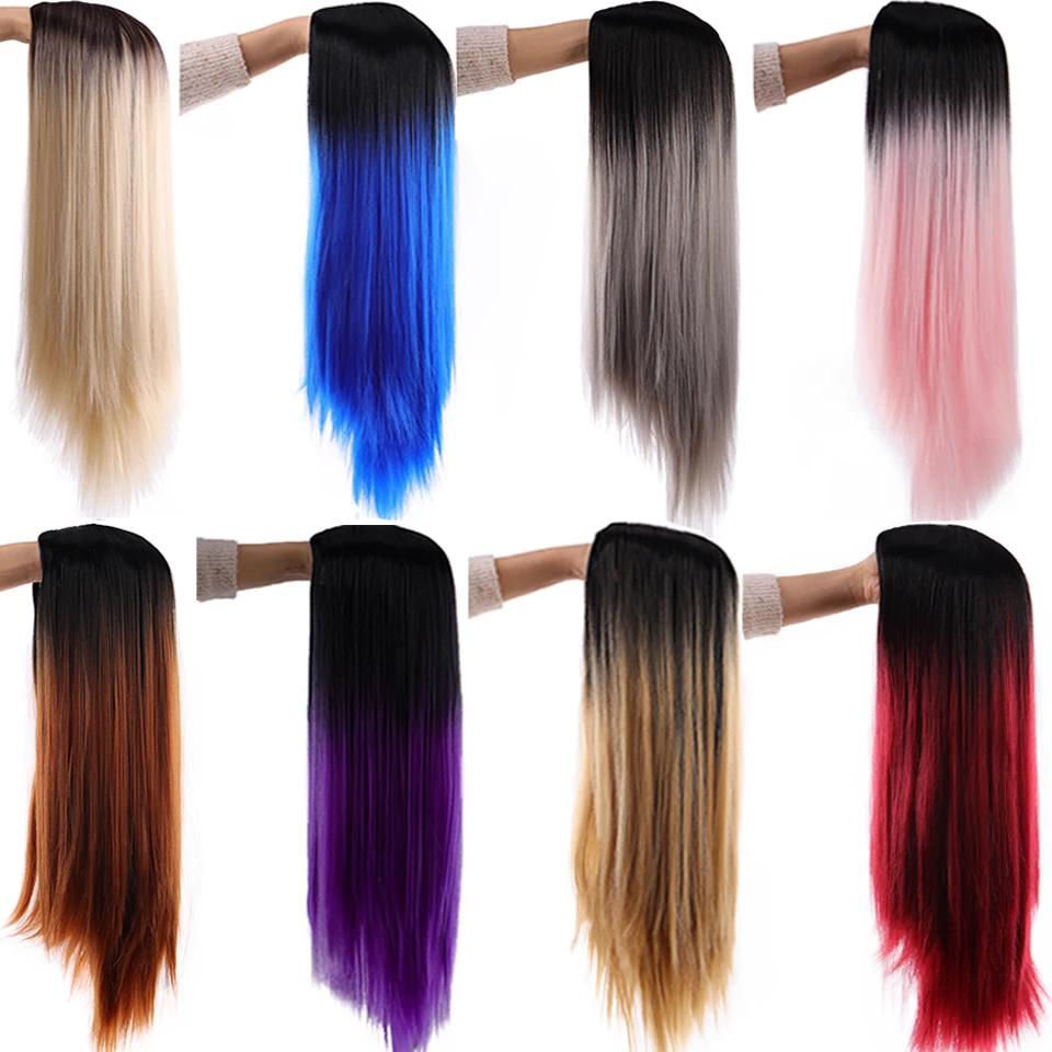 SHANGKE Synthetic Cosplay Wig Long Straight Middle Part Hair Blonde Pink Black Heat Resistant Fiber Long Hair Wigs For Women