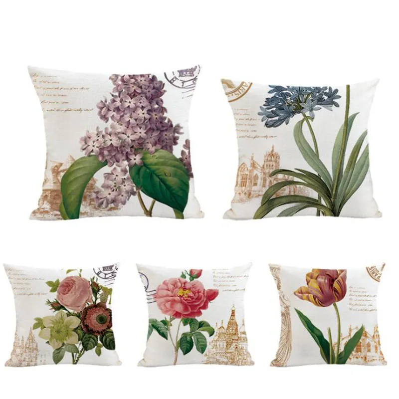 

2pcs/set Flower Style PIllowcase Sofa Decorated Throw Cushion Cover Floral Pattern Pillow Case 45cm Home Textile