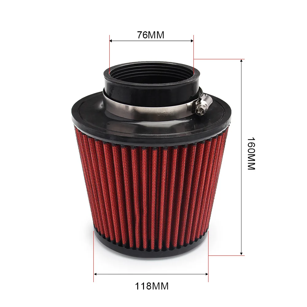 Universal Car Air Filter Modification High Flow Inlet Car Cold Air Intake Air Filter Cleaner Pipe Modified Scooter 76/100mm