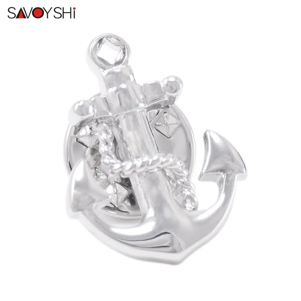 SAVOYSHI Novelty Silver color Anchor Shape Men Lapel Pin Brooches Pins Fine Gift for Mens Brooches Collar Party Gift Jewelry