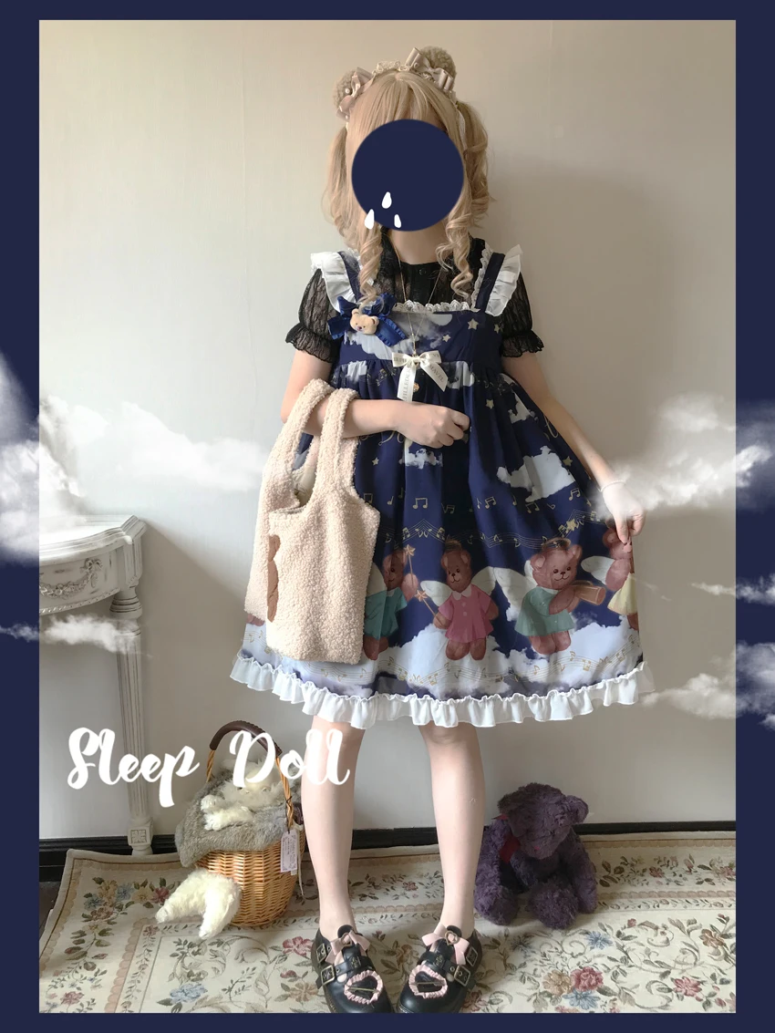 

Palace sweet princess lolita strap dress vintage high waist victorian cute printing bear kawaii girl gothic lolita soft girl