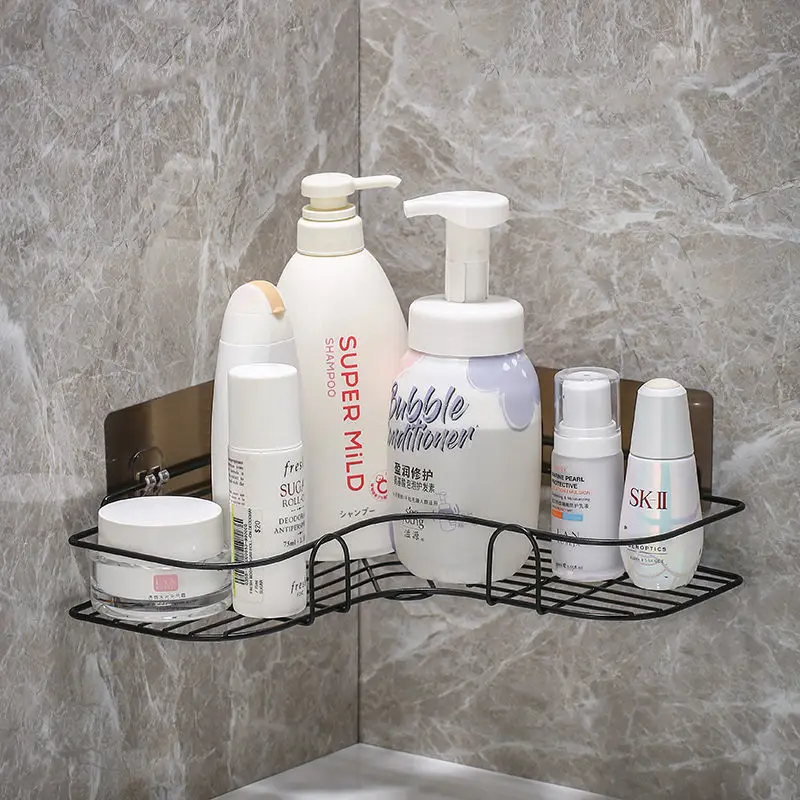 Stainless Steel Golden Bathroom Shelf Punch-Free Wall Hanging Toilet Storage Rack Towel Bar Integrated Organize Storage Holder
