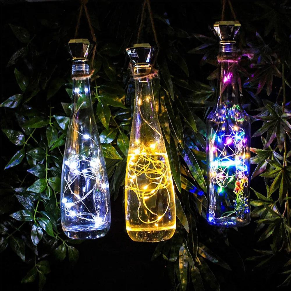 Fio de cobre com luzes solares para garrafa de vinho, peças 2m 20 leds fio de cobre guirlanda de fadas luzes para natal festa de casamento decoração