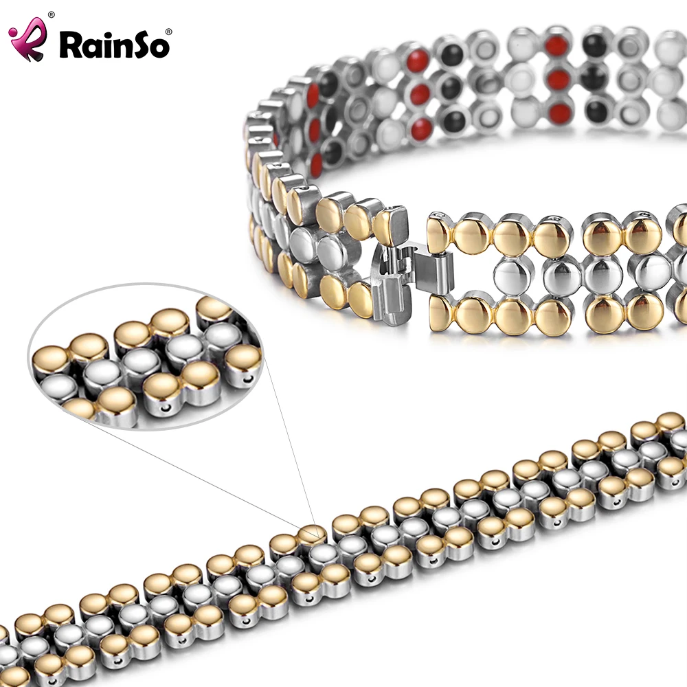 RainSo Women Stainless Steel Bracelets Magnetic Bio Energy Therapy Health Charm Jewelry