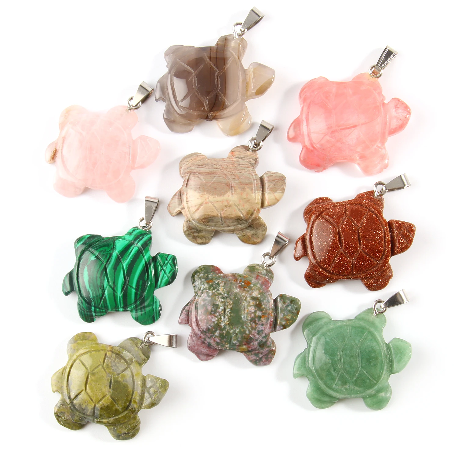Pendentifs en pierre naturelle en forme de tortue, Turquoise, Aventurine, Agates, Malachite, pour bricolage, bijoux, collier, cadeau d'anniversaire, vente en gros, 1 pièce