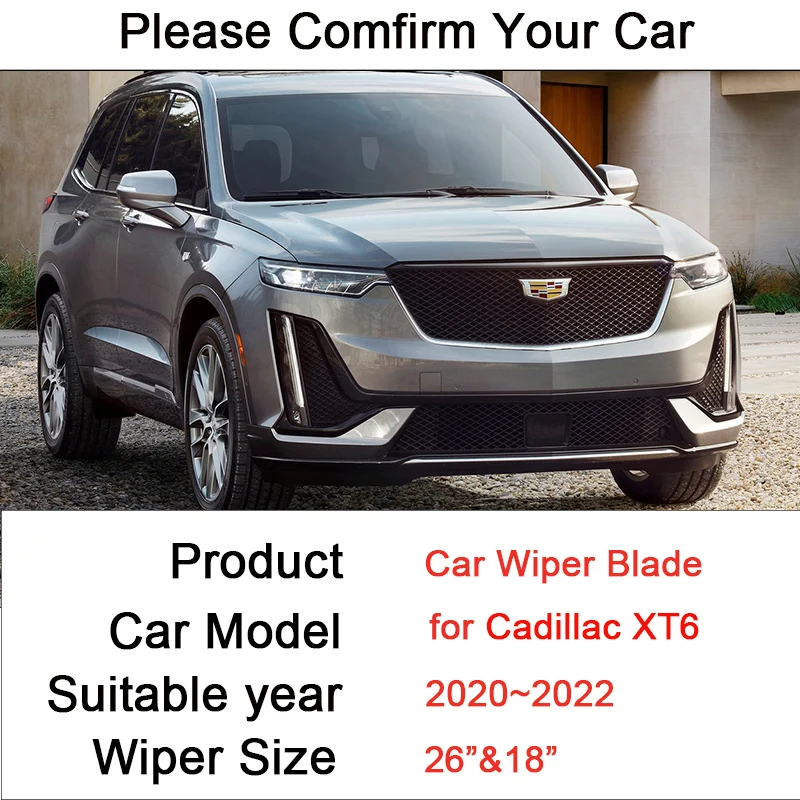 for Cadillac XT6 2020 2021 2022 Models Two Frameless Silent Rubber Wiper Snow Scraping Front Windshield Brushes Car Accessories