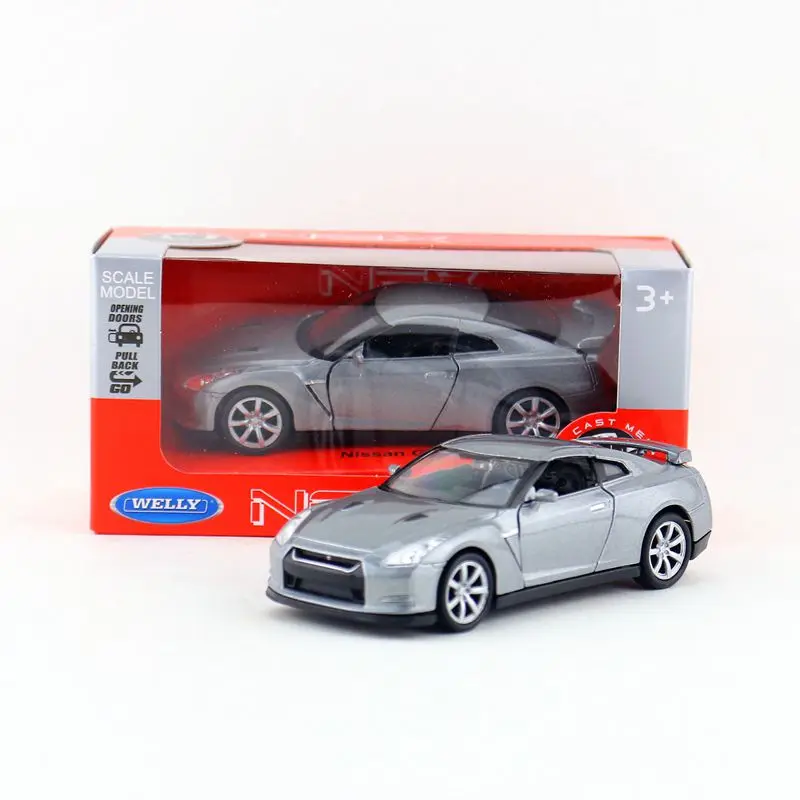 WELLY Toy Diecast Vehicle Model 1:36 Scale Nissan GT-R R35 Super Pull Back Car Educational Collection Gift For Children