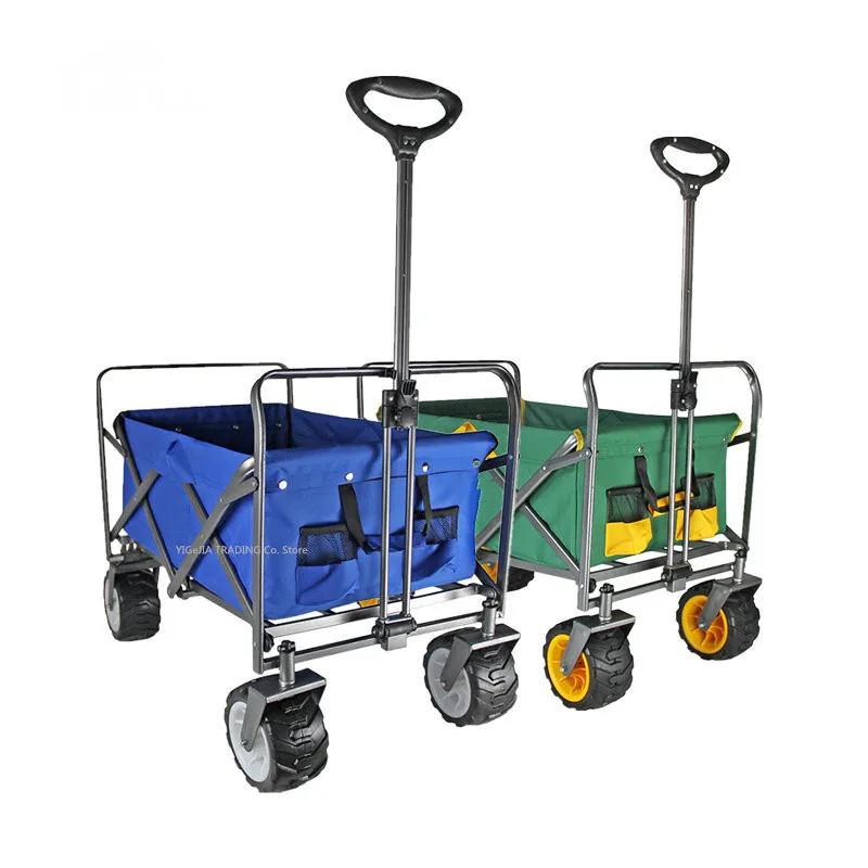 Outdoor Draagbare Camping Winkelwagen, Opvouwbare Folding Utility Wagon Met 4 Pu Wielen, Zware Picknick Winkelen Vervoer