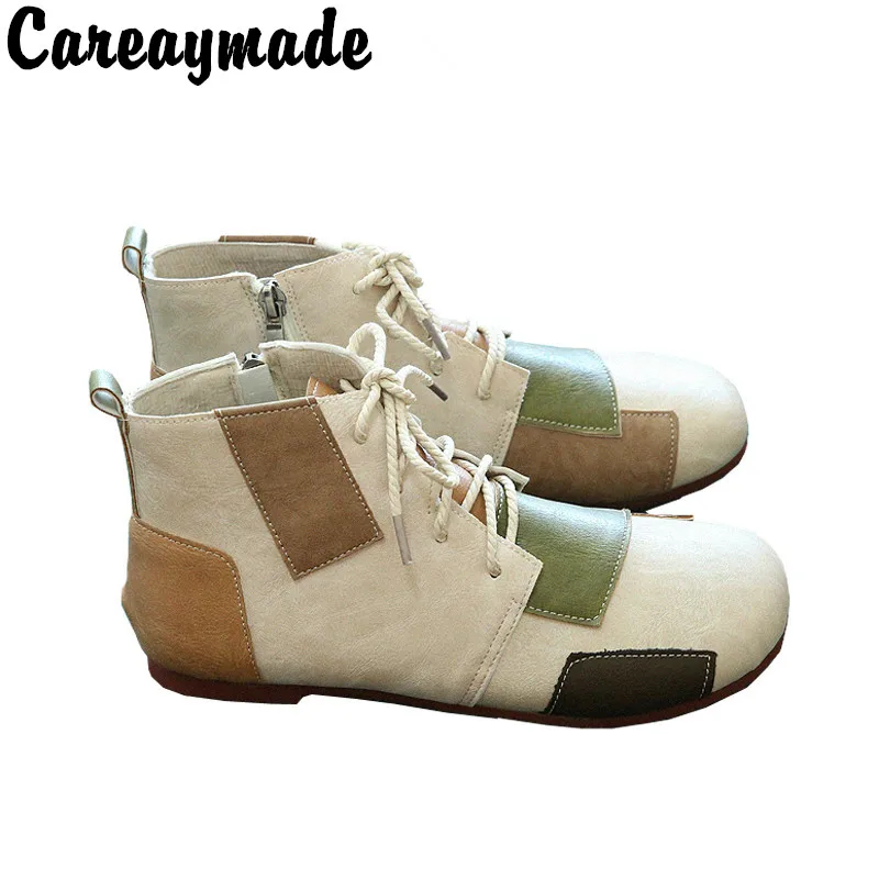 Careaymade-Mori girl Literary and Art Retro Coloured Round Head Tied Shoes,New Handmade Comfortable Leisure boots in Autumn