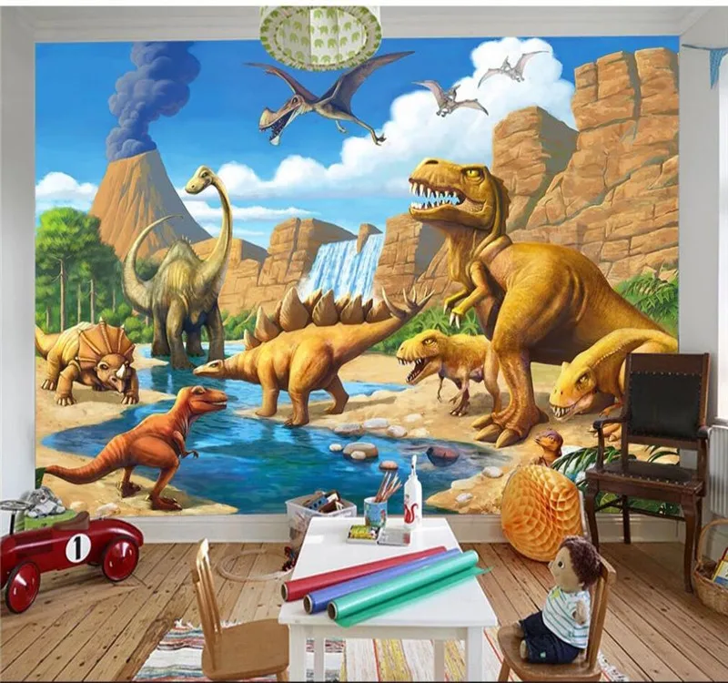 

Professional custom wallpaper fantasy lakeside tyrannosaurus children's room wall - high-grade waterproof material