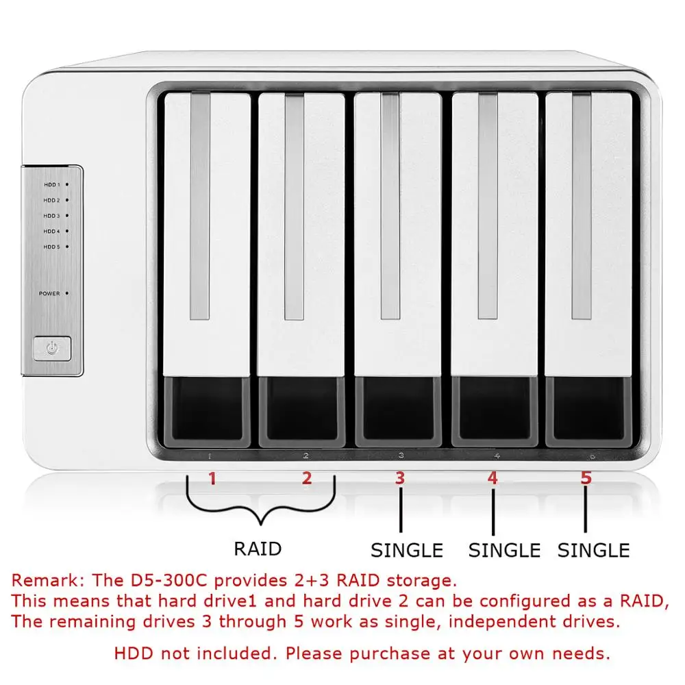 Imagem -06 - Gabinete Usb 3.0 tipo c 5gbps Raid de Compartimentos Suporte Modo Raid Exclusivo Único Mais sem Disco Terramaster-d5300c