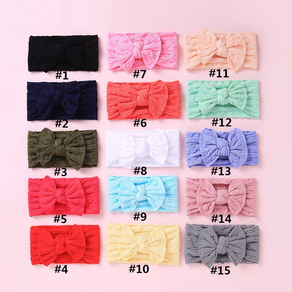 

100 pcs/lot, Wholesale Waffle Knit Wide Nylon Bow Headwrap, One size fits most Knot Bow Nylon Headbands 27 Colors available