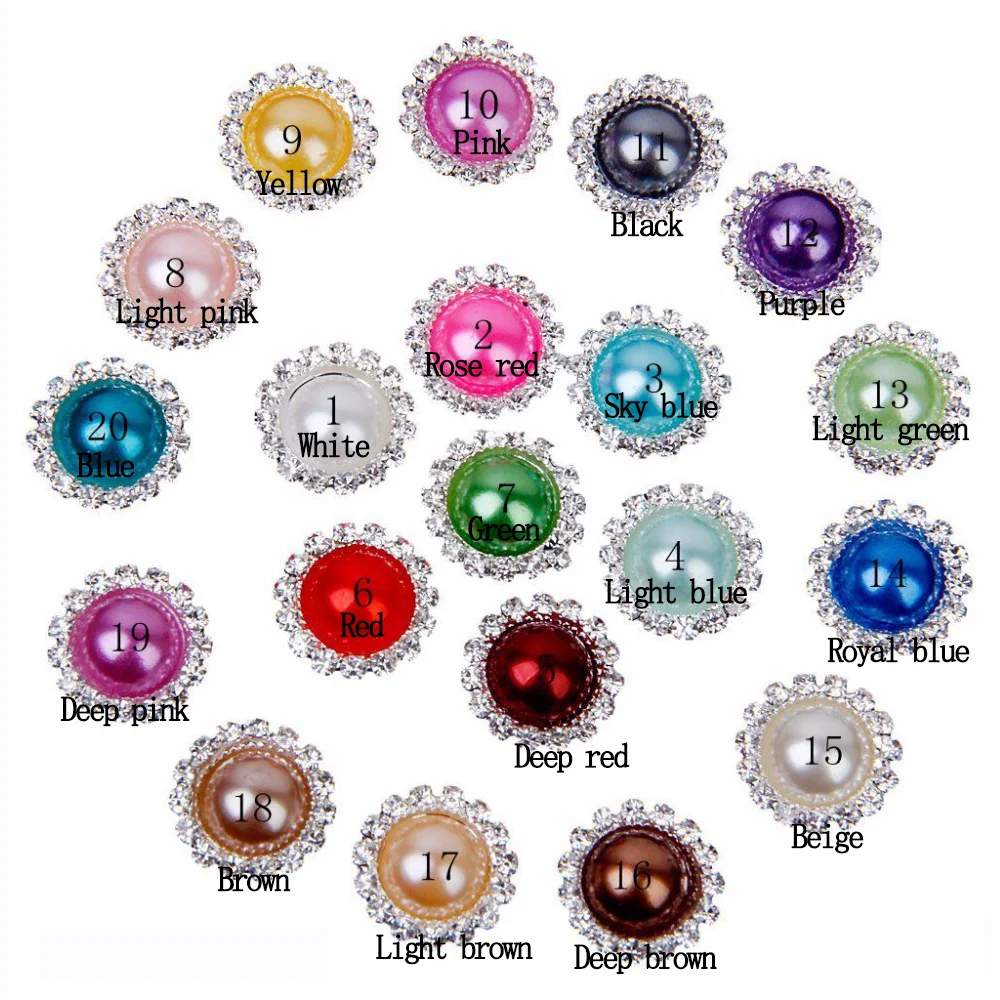 Fashion 20 color Round Pearl Flatback 15mm Rhinestones DIY Hair Interspersed Button Shiny Wedding Accessories