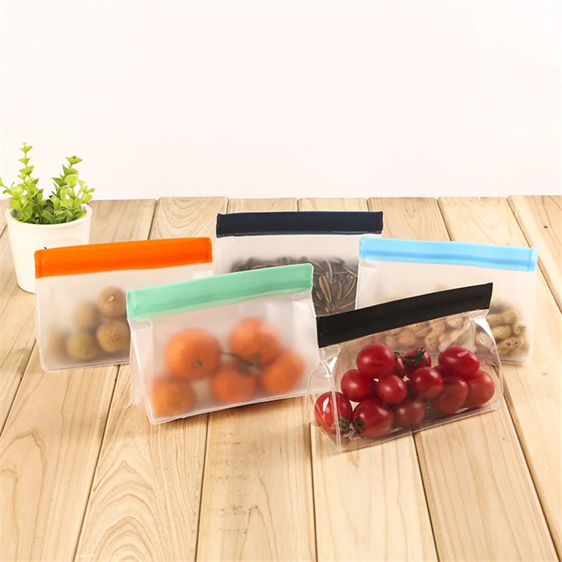 100Pcs/Lot PEVA Food Storage Stand Up Bag Reusable Freezer Sandwich Ziplock Silicone Bag Fruit Vegetable Bag Wholesale