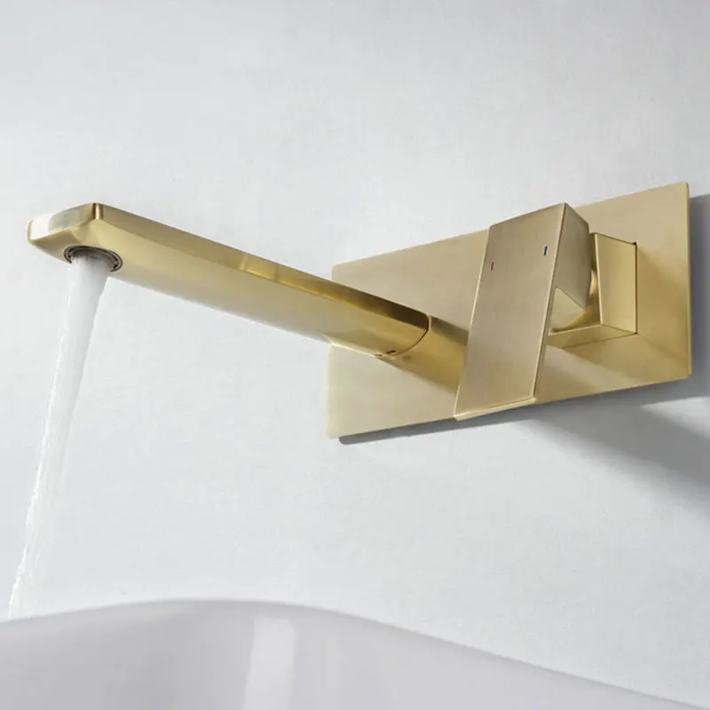 Black Or Brushed Gold Chrome Brass Bathroom Sink Faucet Conceal Separated Hot Cold Water Mixer Basin Taps Wall Mounted