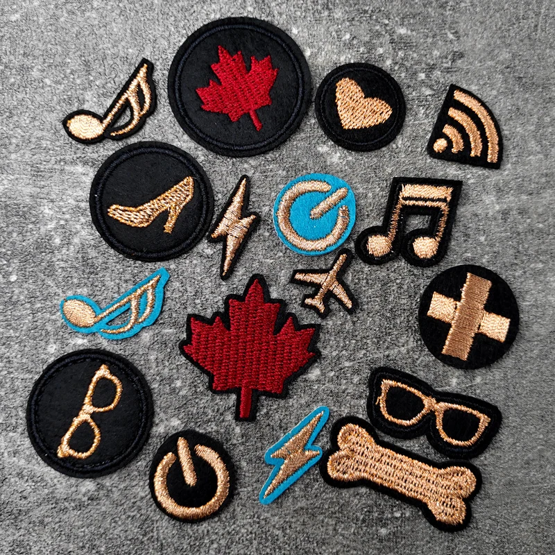 Glasses Aircraft Love Note Patches Clothe Embroidery Applique Sewing Supplies Decorative Badges Canada Maple Leaves Lightning