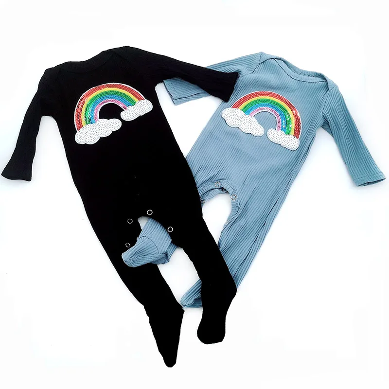 

Soft Cotton Ribbed baby girl Outfit Footies Solid New Design Rainbow Long Sleeves Romper Bodysuits For Kids baby Boys Clothes