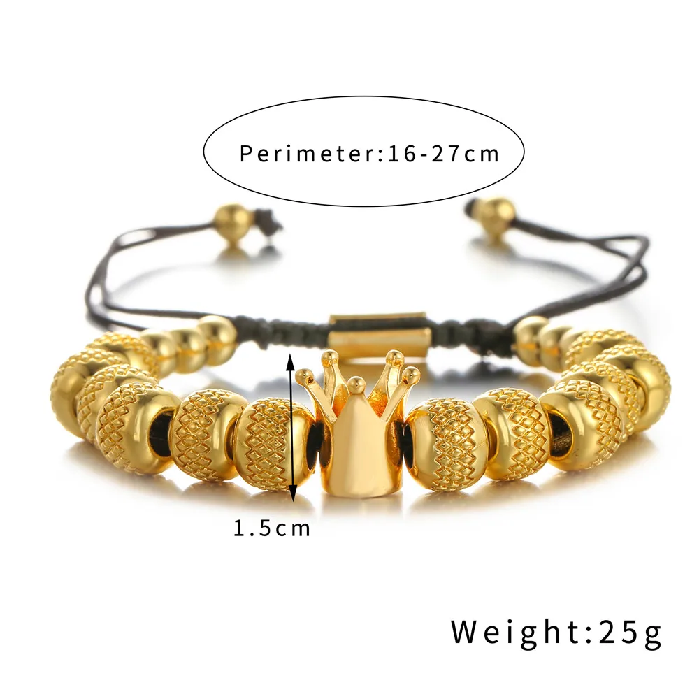 Simple Crown Royal Charm Men & Women Bracelets Bangles Handmade Copper Charm Beads Braiding Crown Bracelet Jewelry Gift
