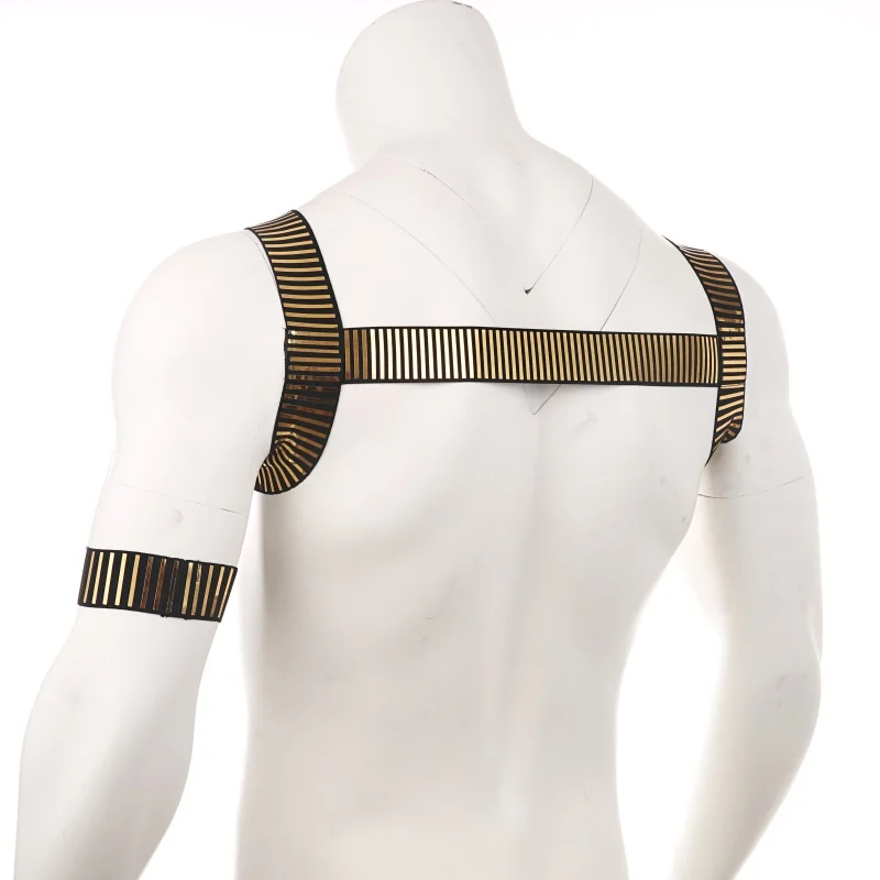 Sexy Dessous Kostüm Männer Aushöhlen Harness Gürtel Körper Brust Elastischer Muskelgurt Männlich Exotisch Performance Clubwear Mit Armbinde