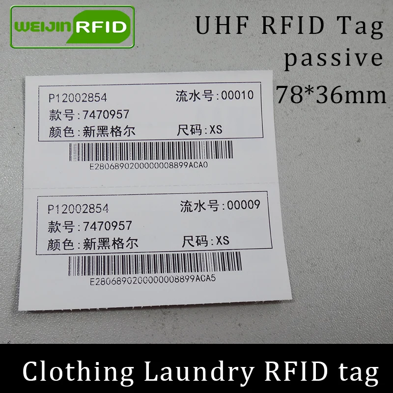 Etiqueta de lavandería UHF RFID, chip de ropa imprimible lavable, 78x36, 915, 868, 860-960M, NXP, Ucode7, EPC, Gen2, 6C, tarjeta inteligente,