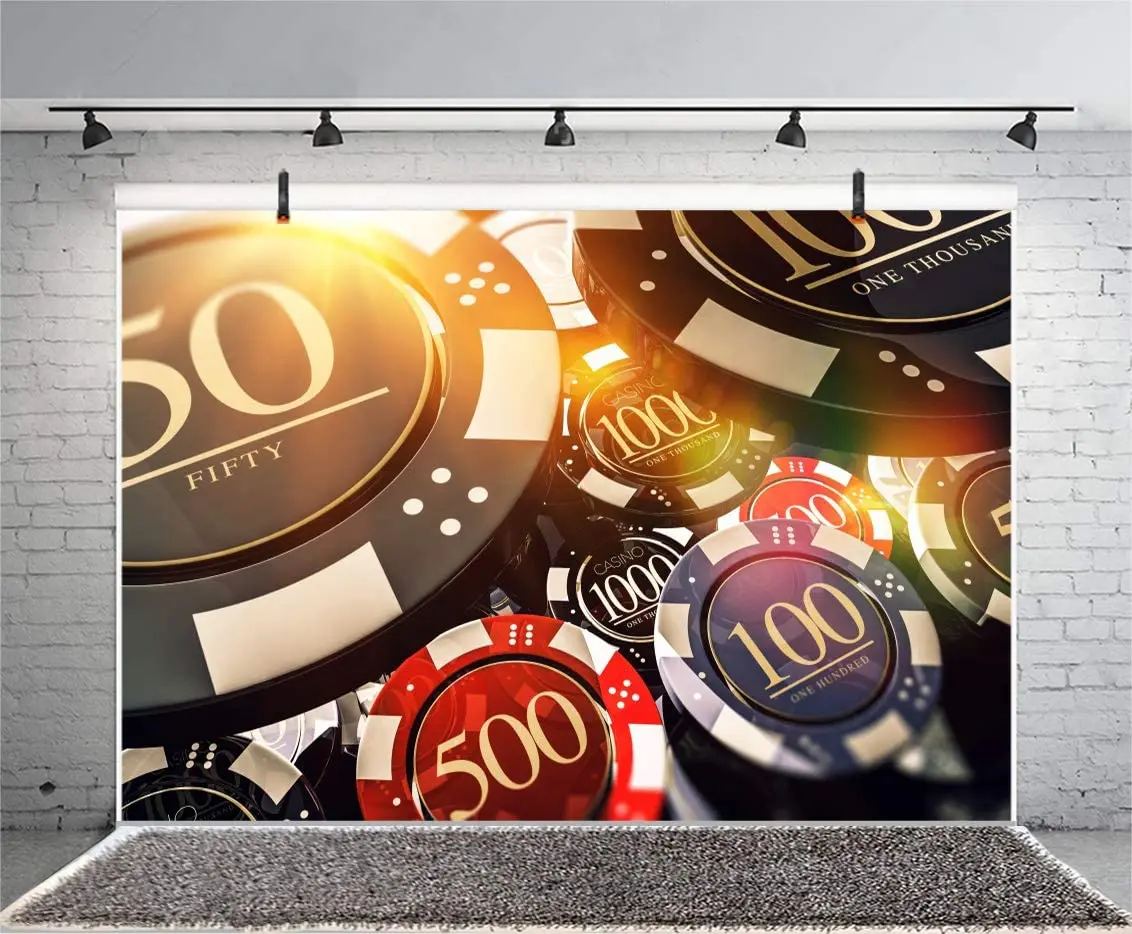 Casino Chips Photography Backdrop Las Vegas Gambling House Bokeh Bargaining Chip Roulette Wheel Lucky Card Game Background