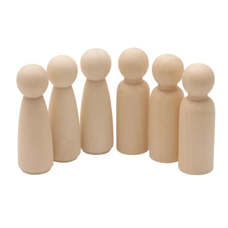 10pcs 90mm Unfinished Wood Boy/Girl Peg Doll Natural Wooden DIY Craft Graffiti Unfinished Solid Wood DIY Craft