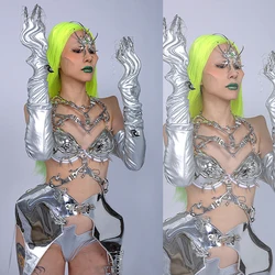 Rave Outfit Reflective Bra Gogo Dancer Costume Pole Dance Wear Futuristic Clothing Sexy Stage Costume Festival Outfit DL8585