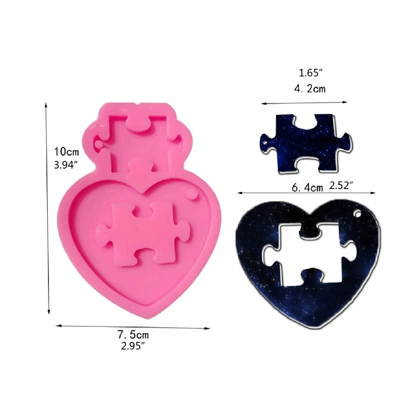 DIY Autistic Love Puzzle Pendant Keychain Silicone Mold Heart Jigsaw Puzzle Mold L4ME