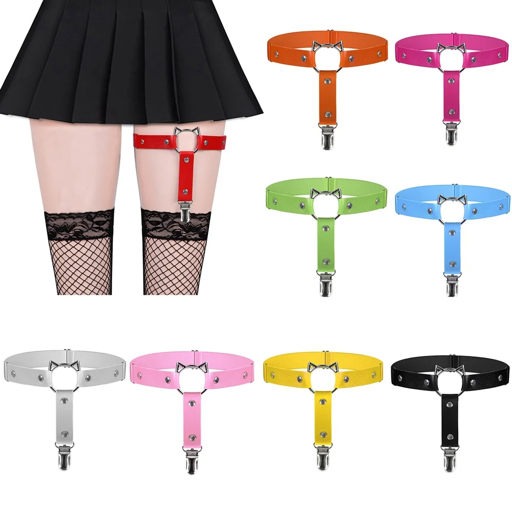 Sabuk Garter Kulit PU Seksi Garter Kulit Punk Cincin Kaki Baju Zirah Hadiah Ukuran Dapat Disesuaikan Klip Stoking Erotis Kulit Sintetis