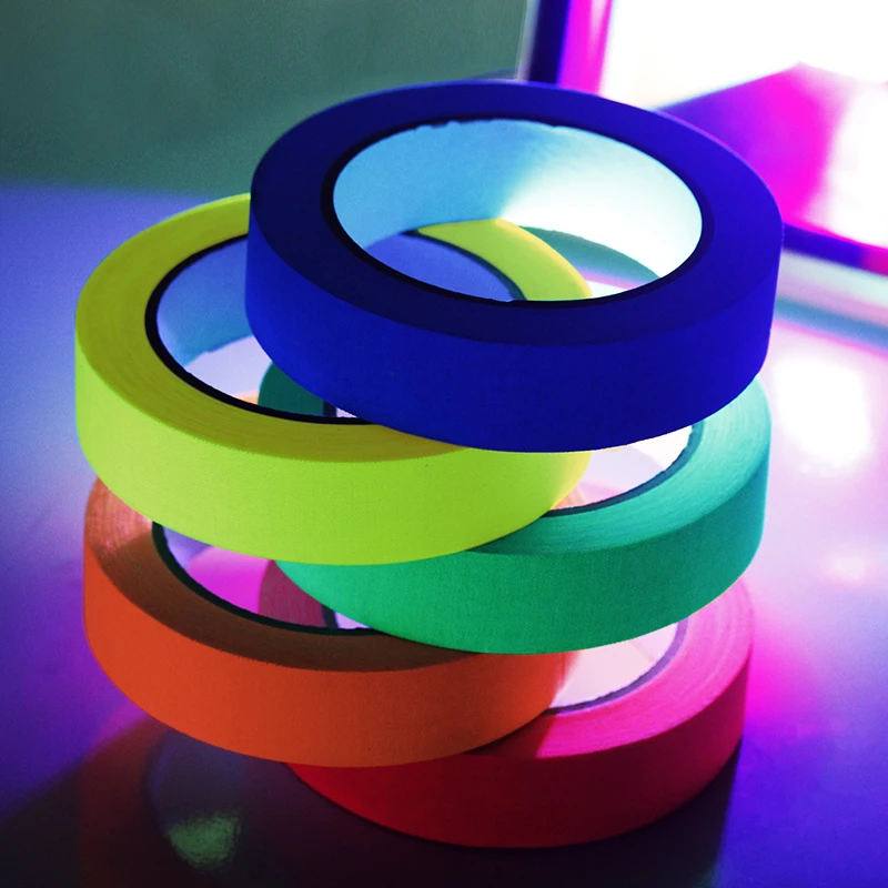 6pcs/Set Fluorescent Tape UV Blacklight Reactive Glow in The Dark Tape Neon Gaffer Tape Safety Warning for Home Decor