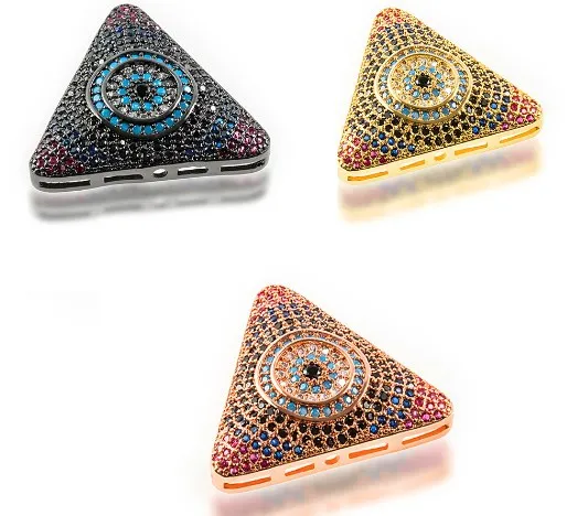 24*24mm triangle evil eye crystal micro pave cz zircon cubic zirconia beads DIY necklace charm bracelet connectors making hyfg3