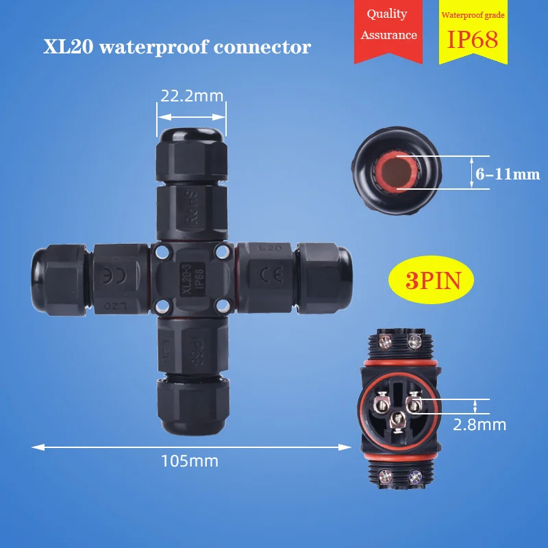 IP68 cable waterproof connector quick connector installation X/T/Y shape 3/4/5 pin cable outdoor DIY sealing sleeve connector